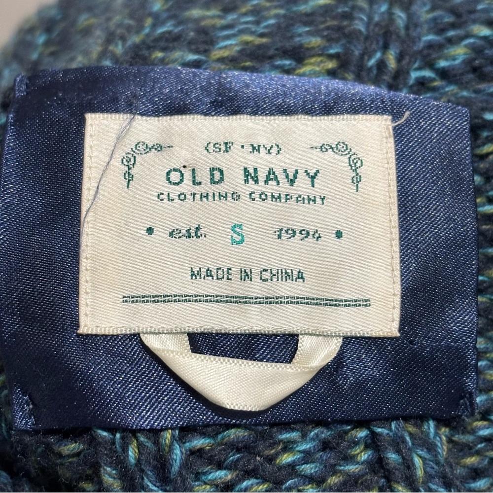Old Navy Vintage Knit Crochet Sweater Size Small Button Embellishment Green Blue - Picture 11 of 11